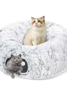Plush Cat Tunnel with Cat Bed for Indoor Cats